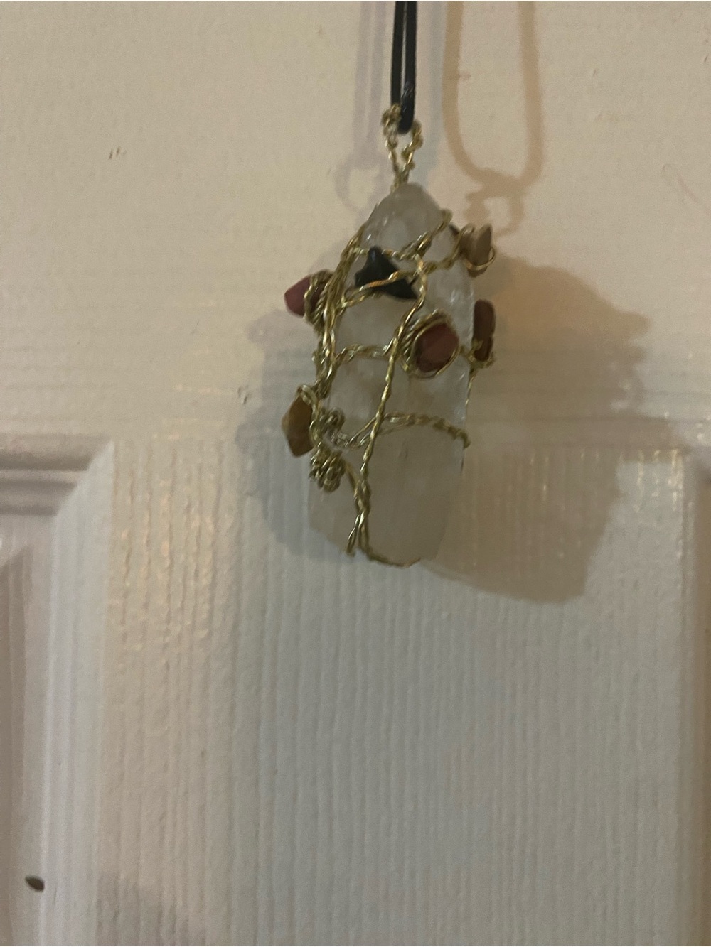 Gold Wire-Wrapped clear quartz Crystal Pendant Necklace with Mixed Stone Accents